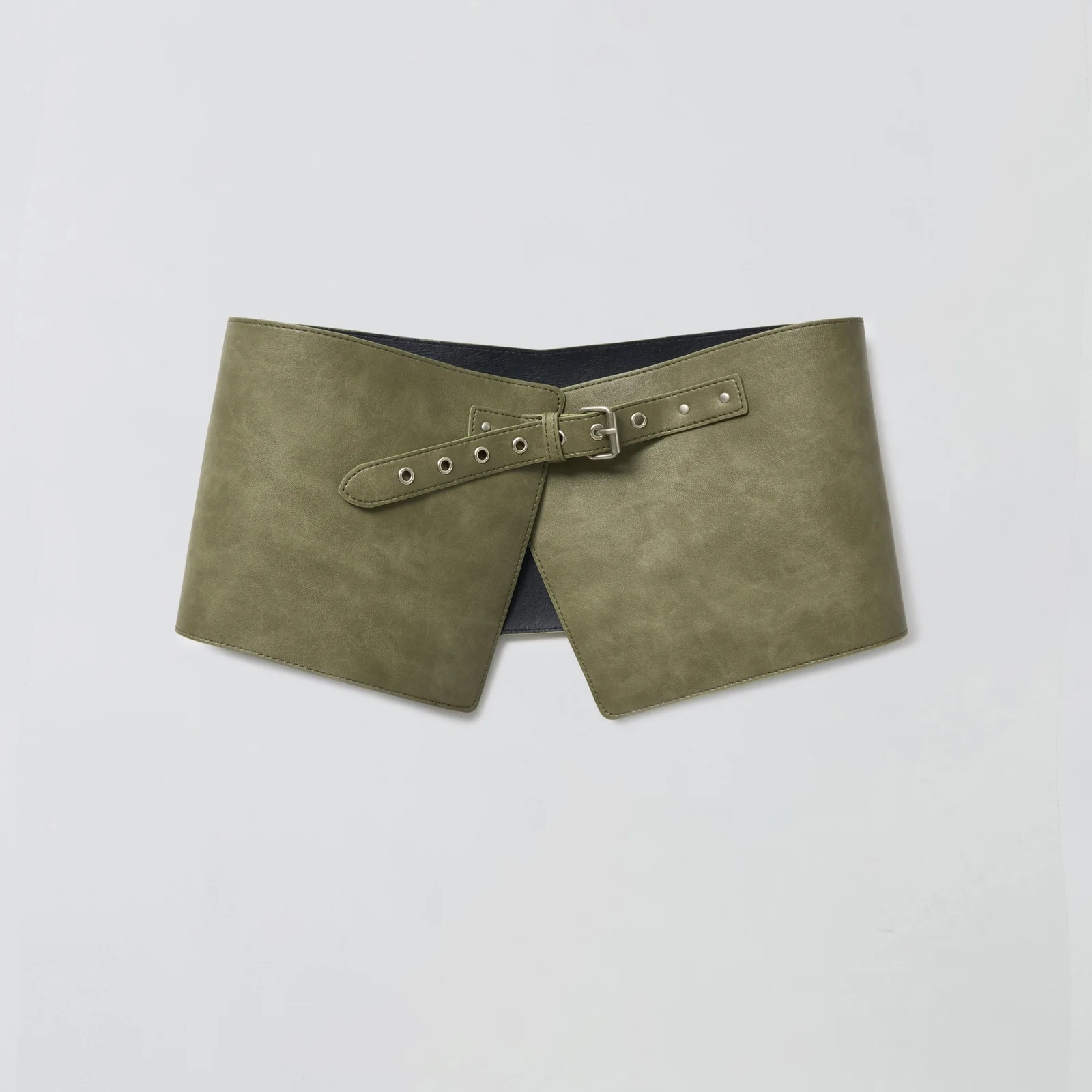 ASYMMETRICAL LEATHER BELT_KHAKI