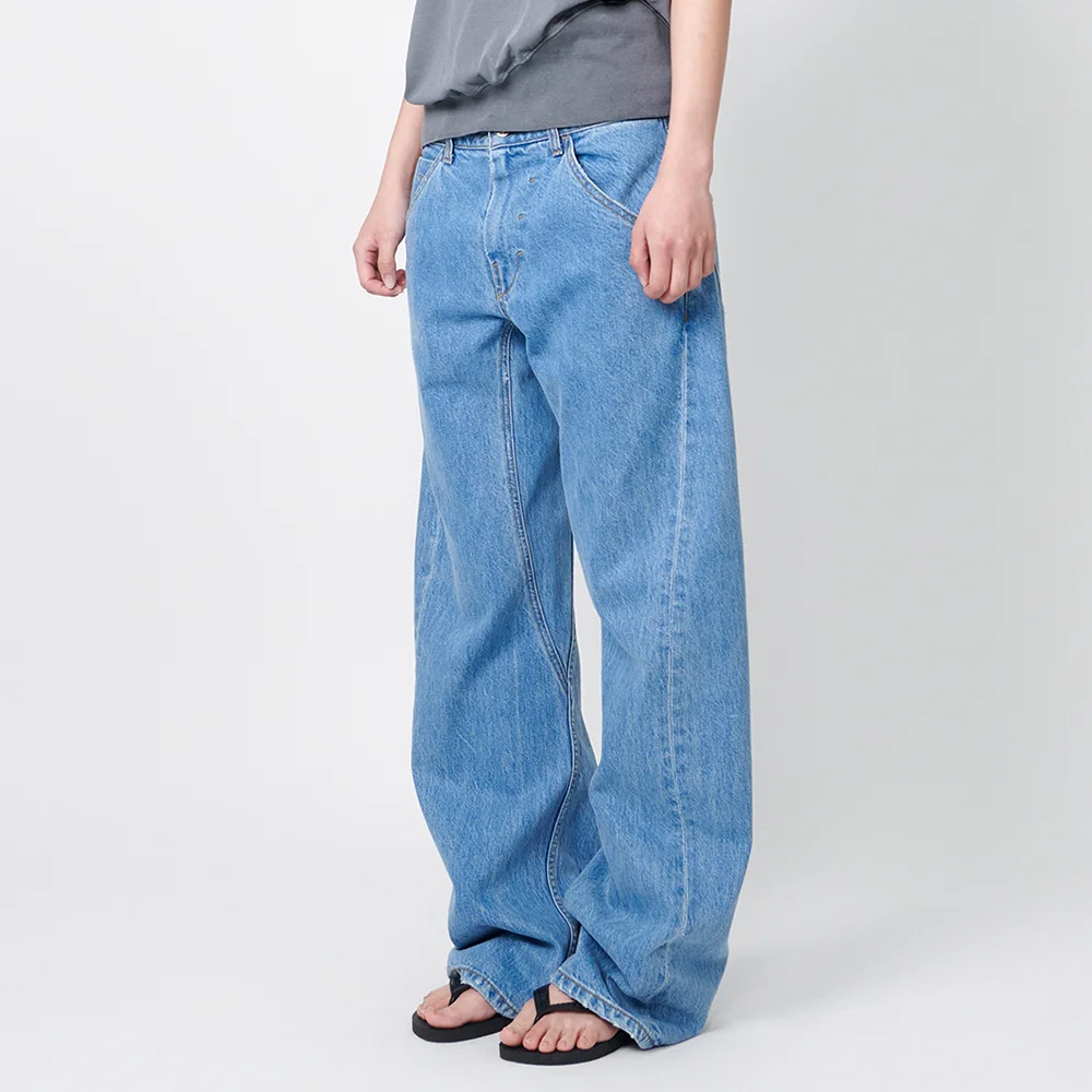 E02 BELTED ENGINEERED DENIM PANTS WASHED BLUE