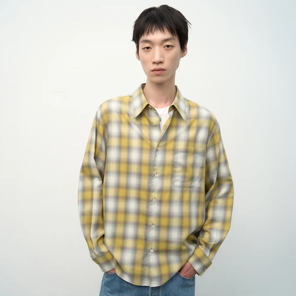 Rua 銅氨絲 格紋 襯衫 黃色
