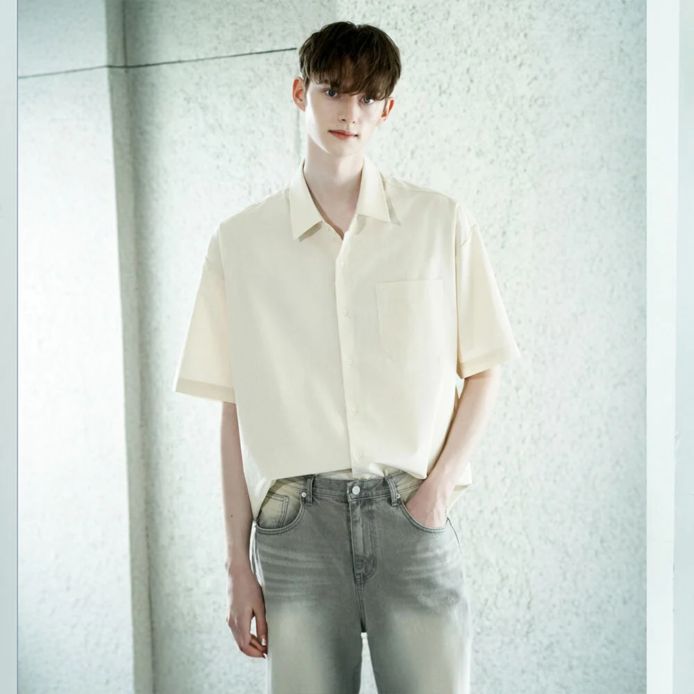 DM1020 SUMMER COTTON HALF SHIRTS_BEIGE