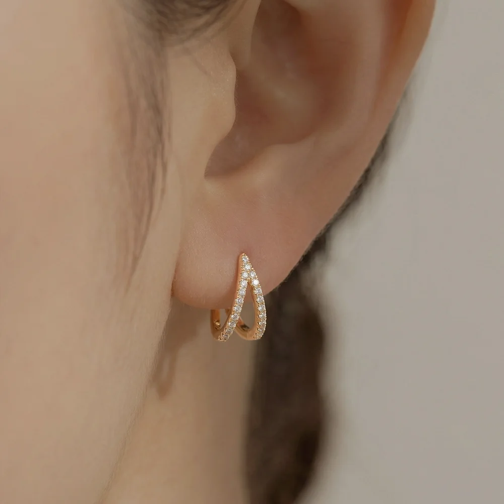 14k post Celine 一觸即開 環 耳環