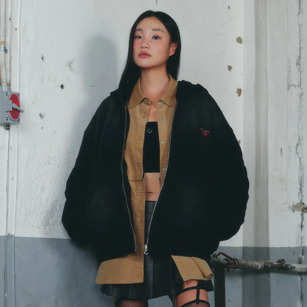 HOODED BOMBER JACKET BLACK BQ4WZ002