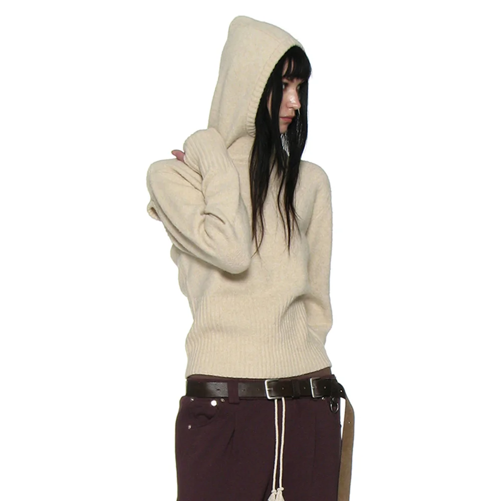 CUT-OUT WARMER KNIT HOODIE_CREAM