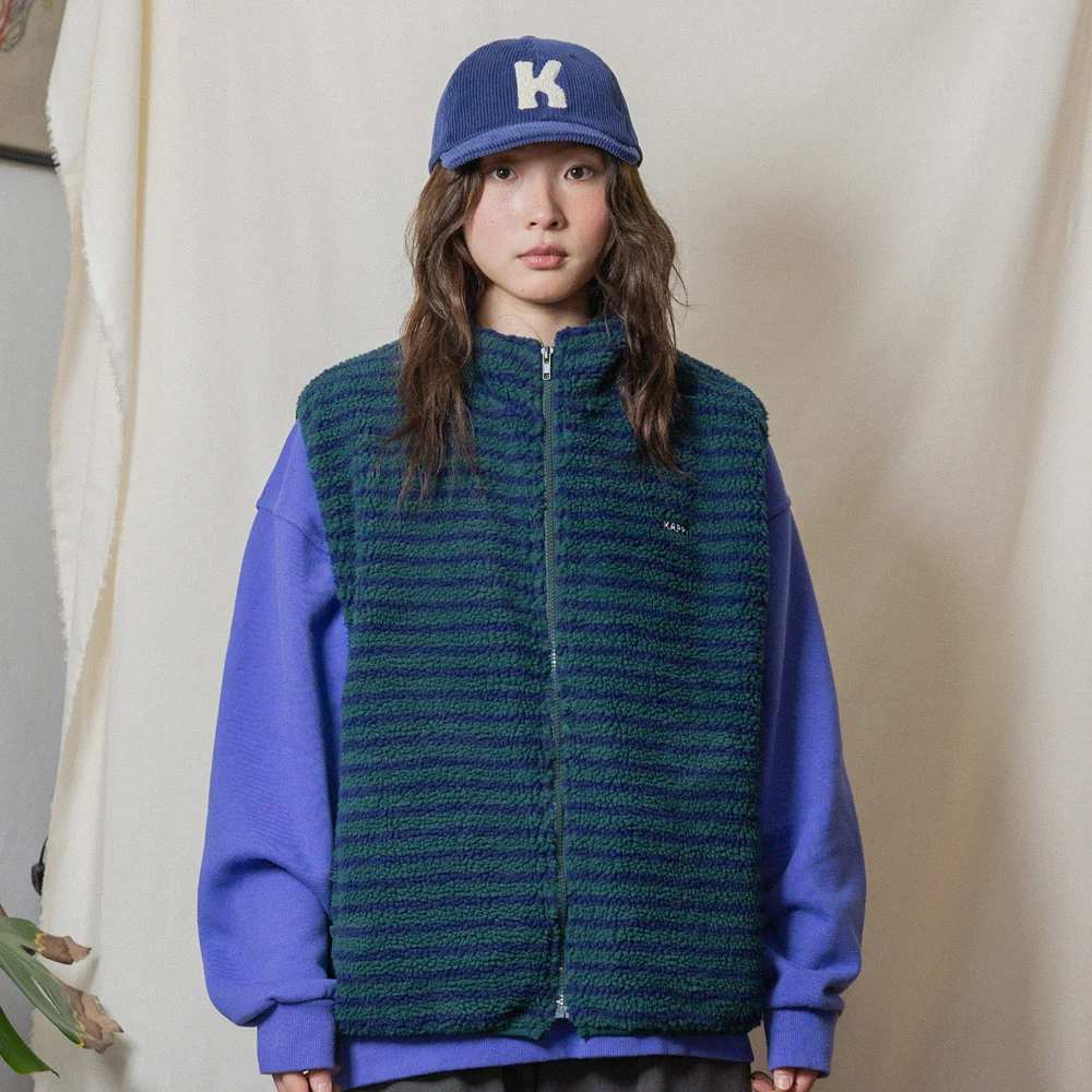 STRIPE FLEECE ZIPPER VEST (GREEN)