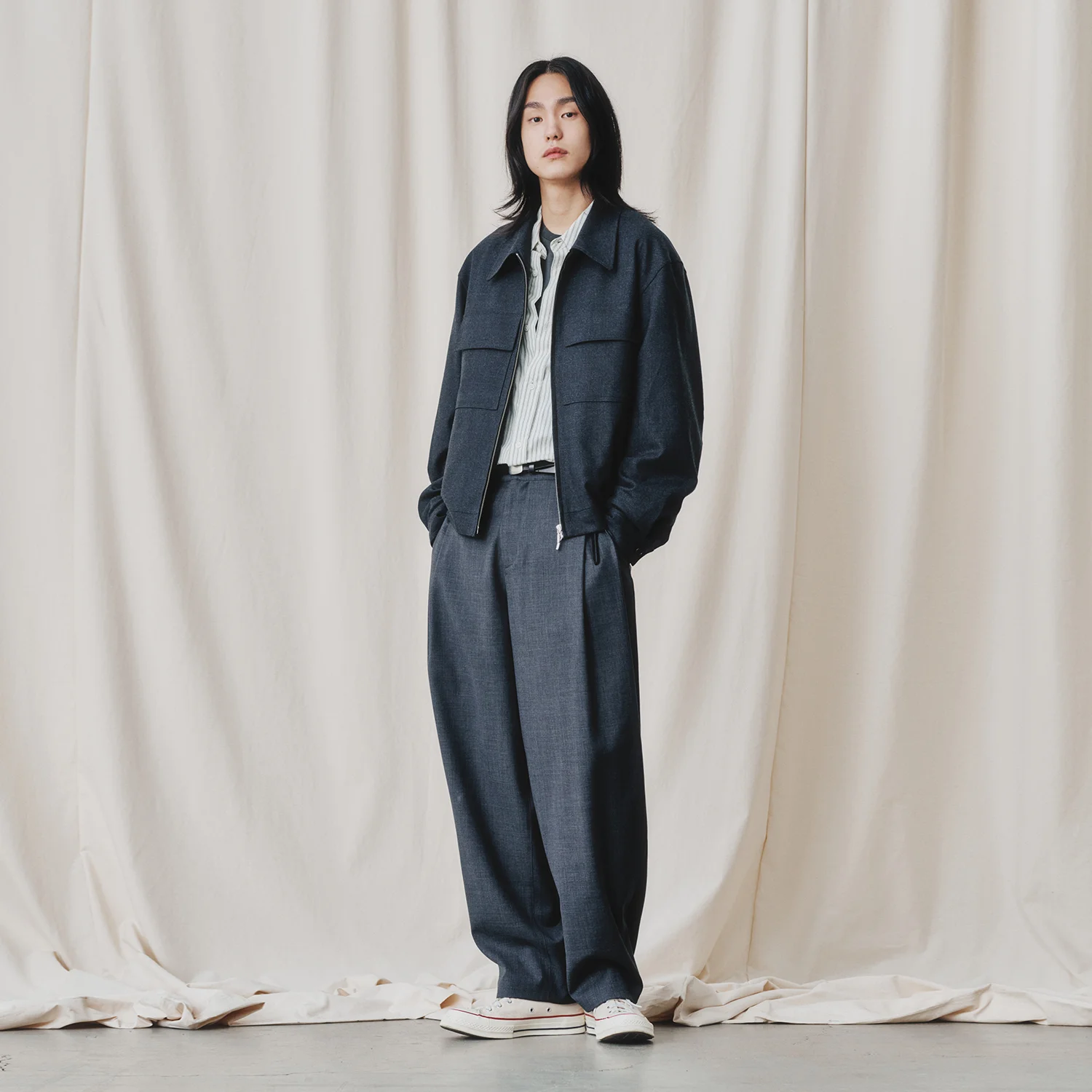 Contrast Wool Blouson_ Charcoal