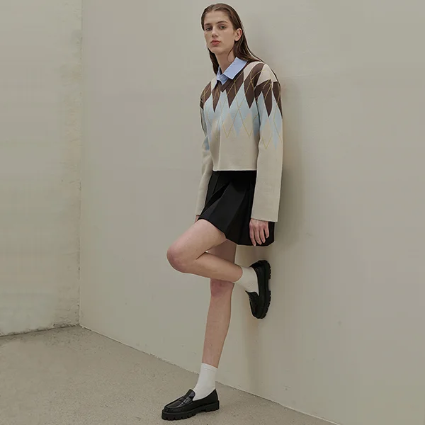 COLIN ARGYLE OVERSIZED FIT V-NECK KNITWEAR (T-6705)