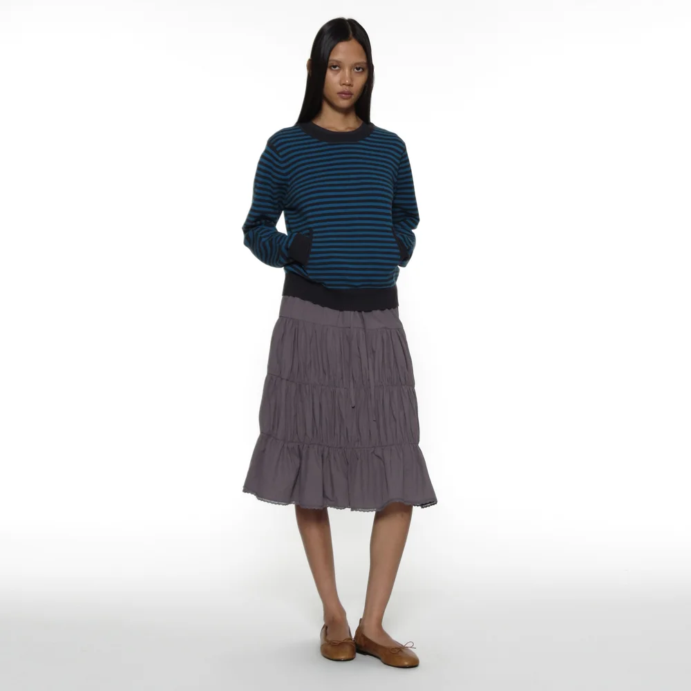 PWC LACE TRIM TIERED MIDI SKIRT_CHARCOAL