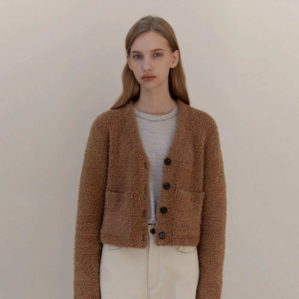 TEDDY BEAR WOOL KNIT CARDIGAN CAMEL