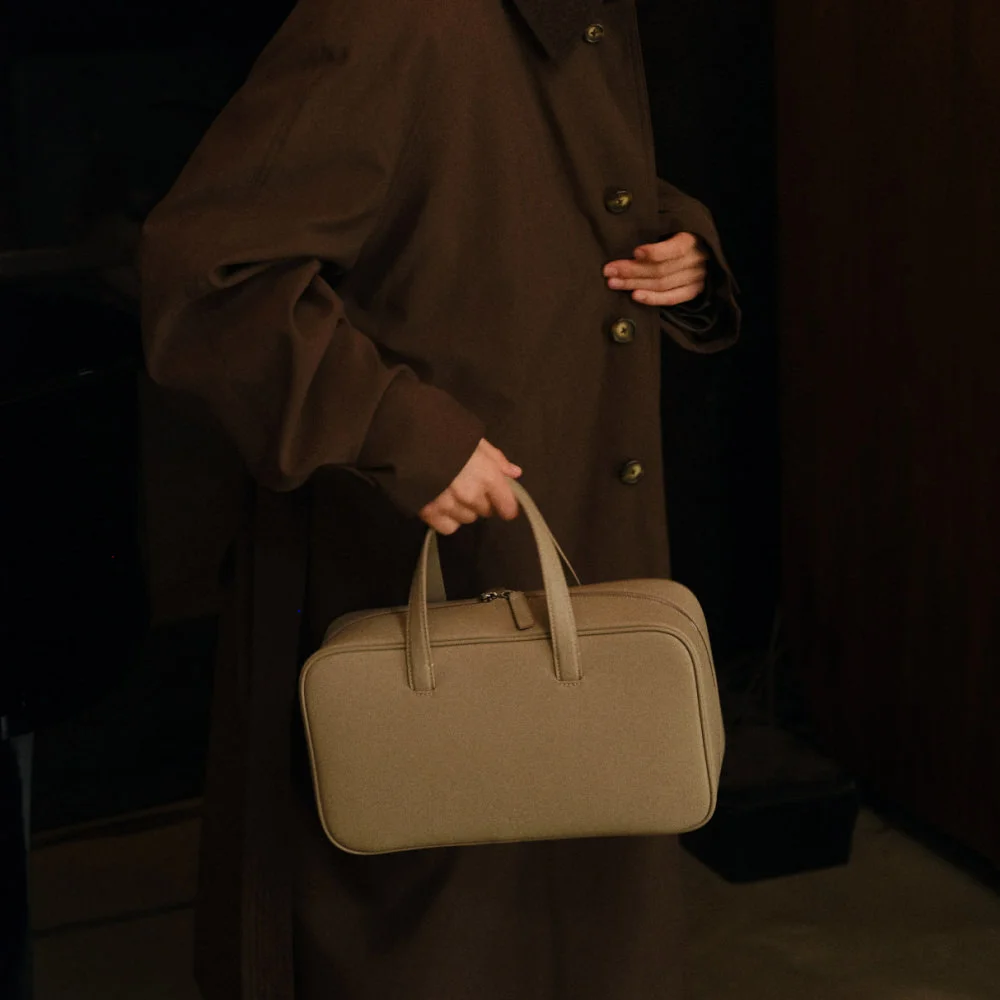 Large Tin square tote bag Taupe