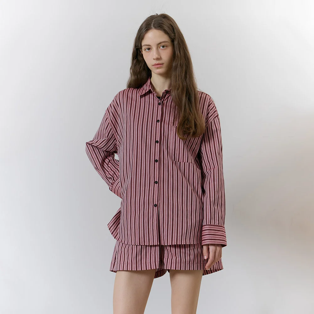 STRIPE PAJAMA SET_cherry pink (woman)