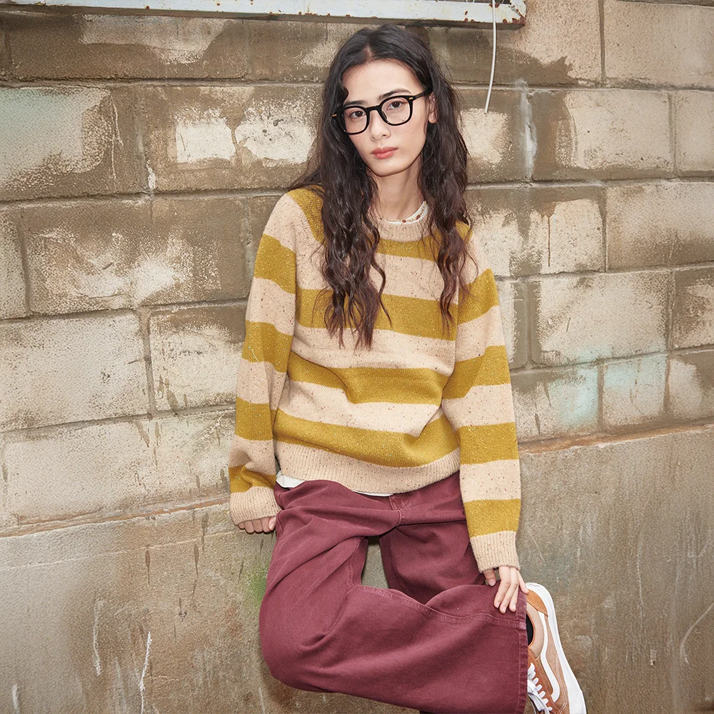 Noor Wool Stripe Round Knit Sand/Mustard