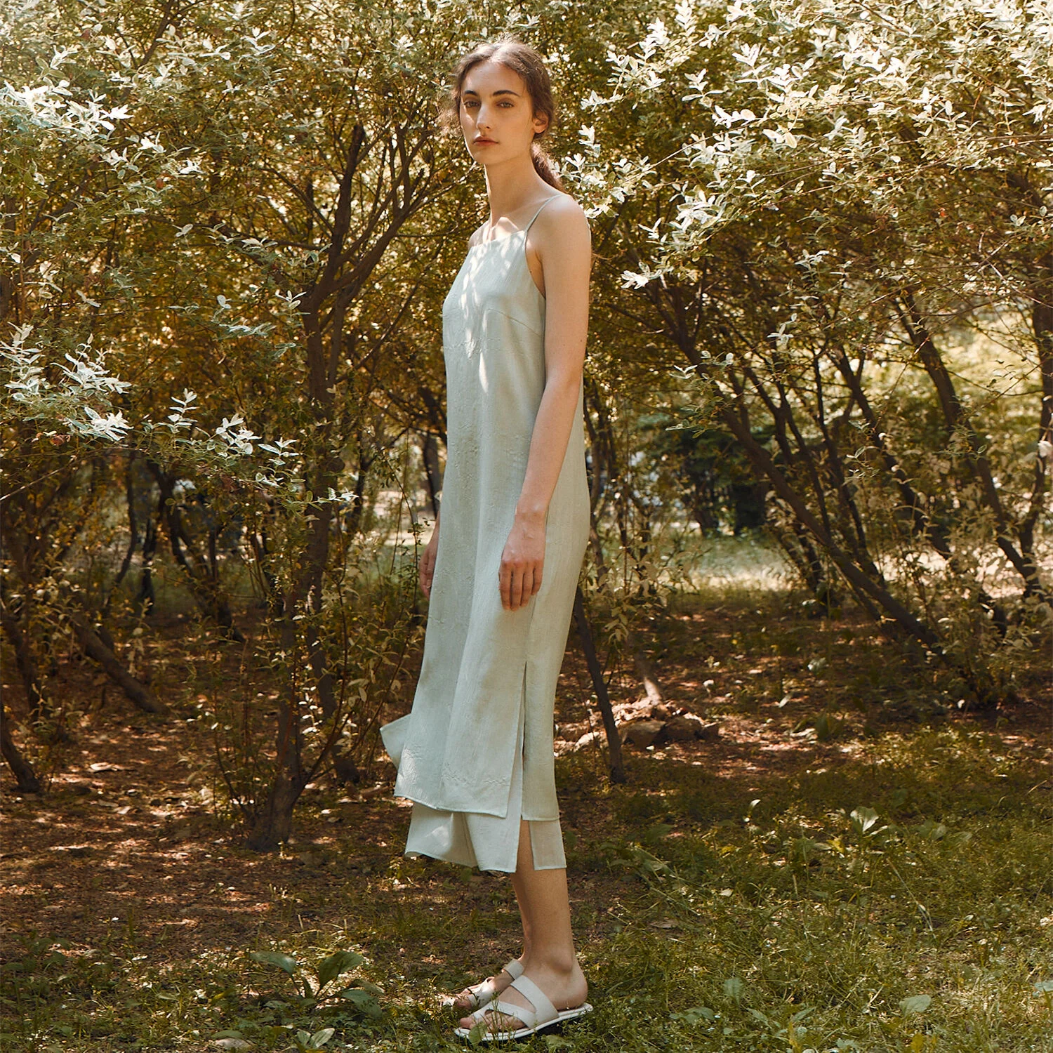 SQUARE NECK LAYERED MIDI DRESS