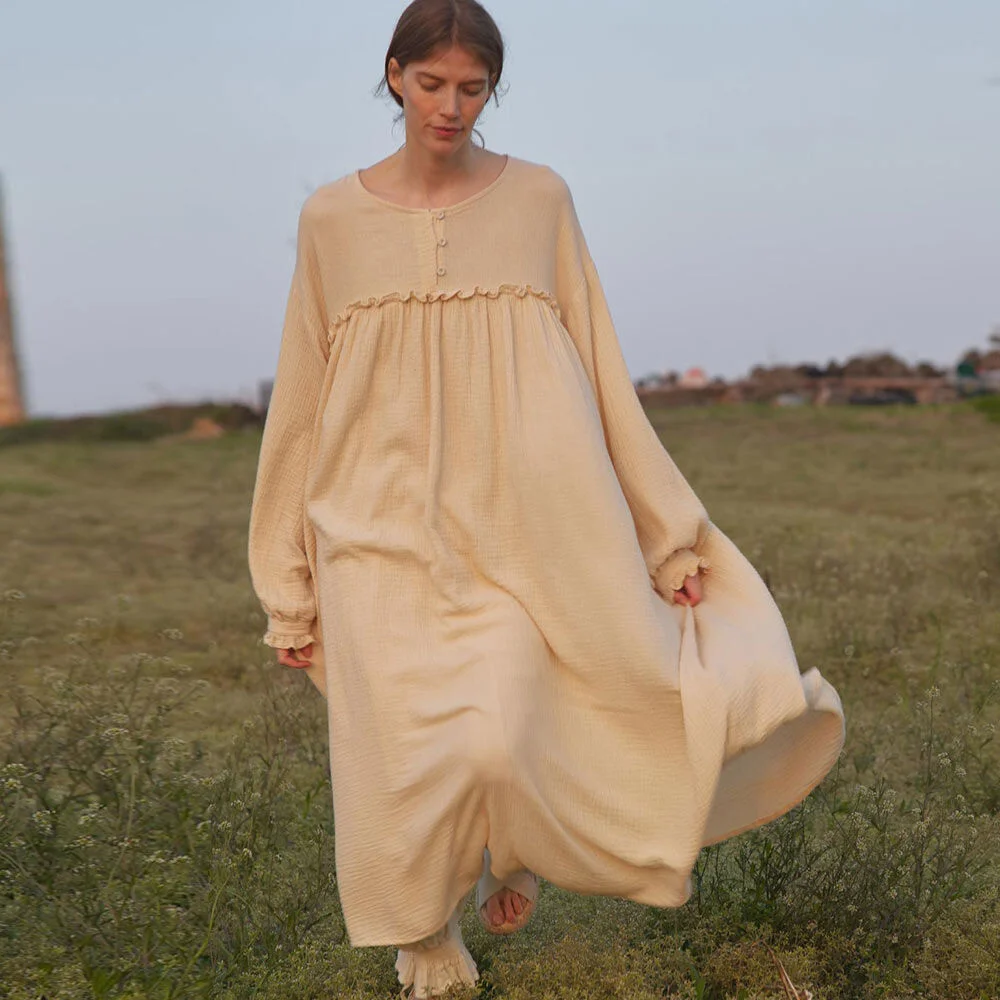 Brit shirring raglan cotton dress