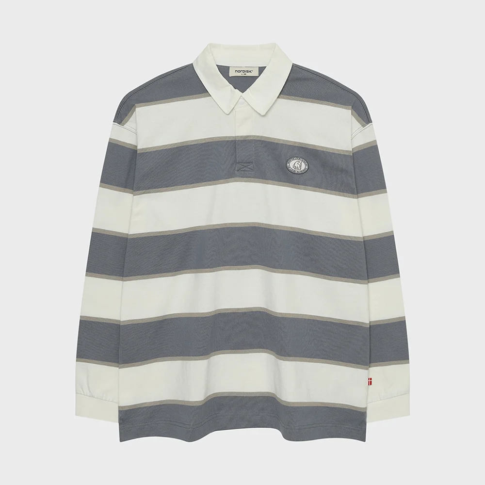 學院風 橄欖球 Polo 長袖 T恤 - U_SMOKEY BLUE_OUP26219SQ