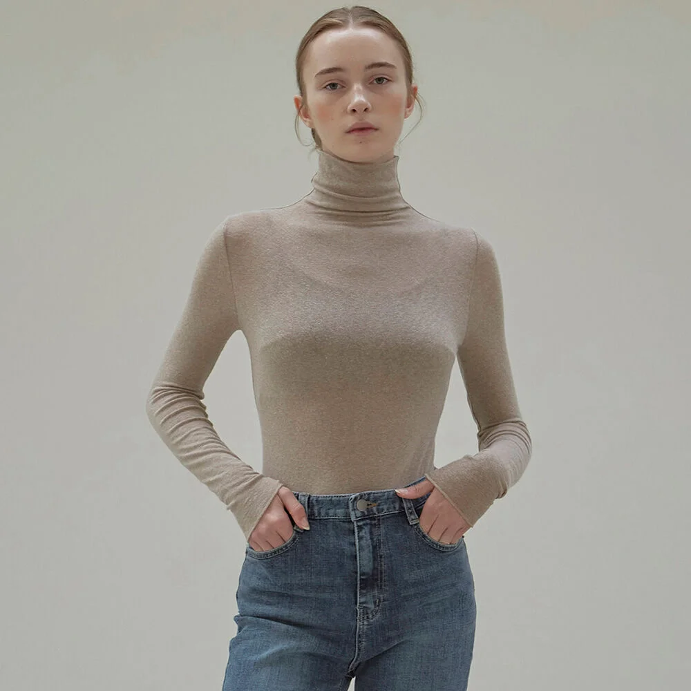 TURTLENECK SLIM KNIT TOP_COCOA