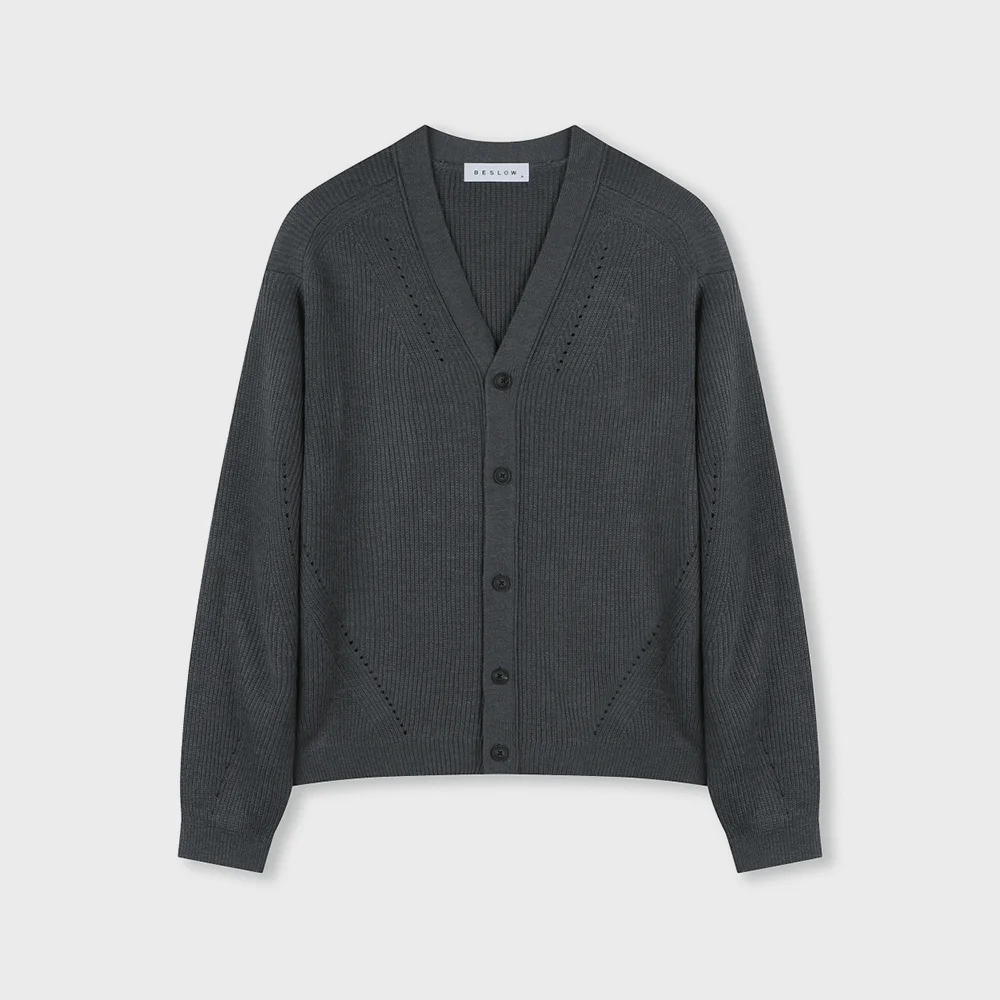 V NECK SHORT CARDIGAN CHARCOAL