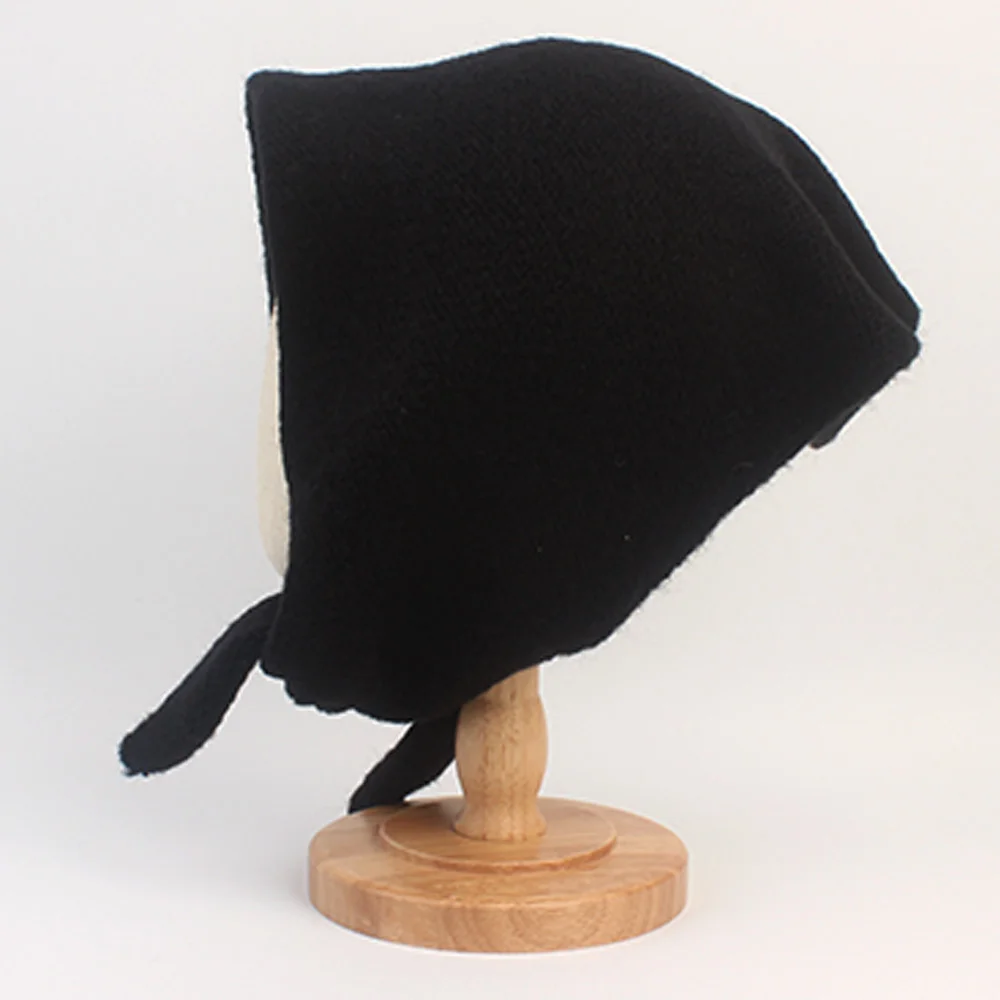 Wool Black Bandana Bonnet Hat Bonnet Hat