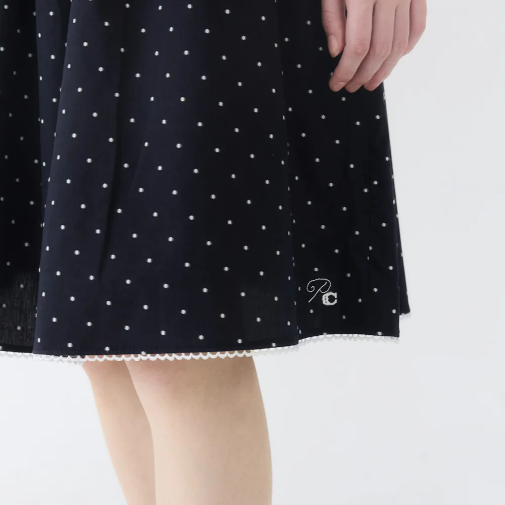 COTTON POLINE SKIRT / NAVY DOT