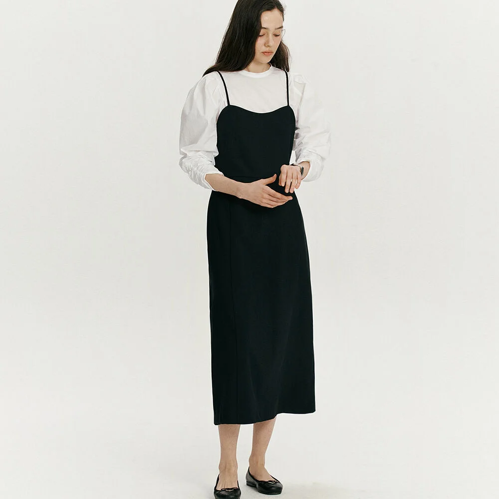 Back v layered dress - Black