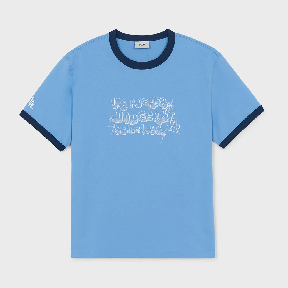 字母 圖案 標準版型 Ringer T恤 LA (Ptn.Skyblue)