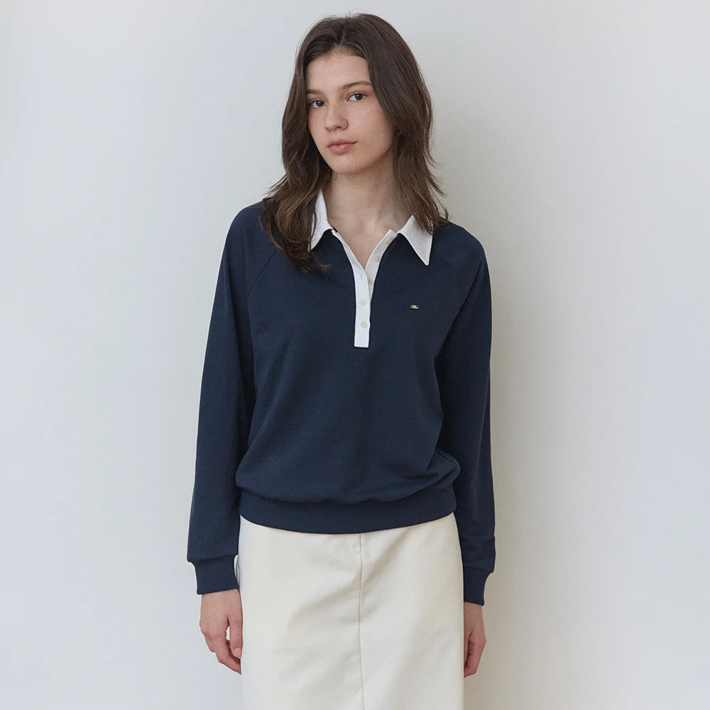 鈕扣 衣領 標誌 衛衣 - Navy