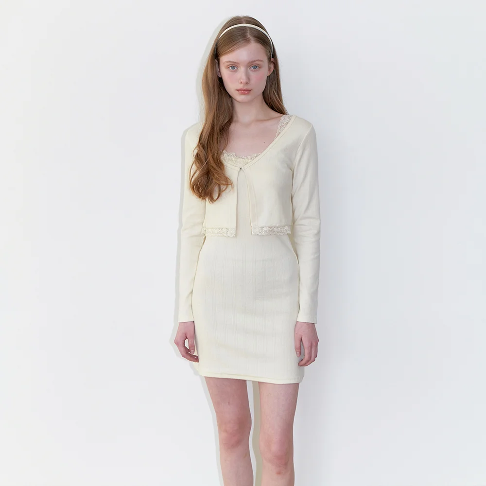 eyelet lace string one piece & cardigan - baby yellow