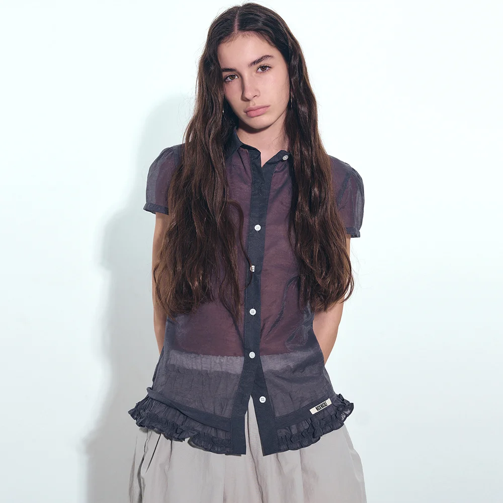 FRILL COLLAR SEE-THROUGH BLOUSE_CHARCOAL
