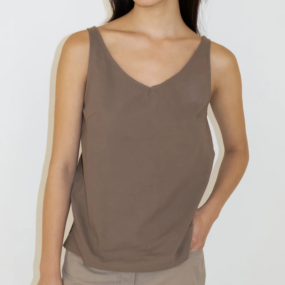 Airy Cotton Sleeveless Top (Brown)