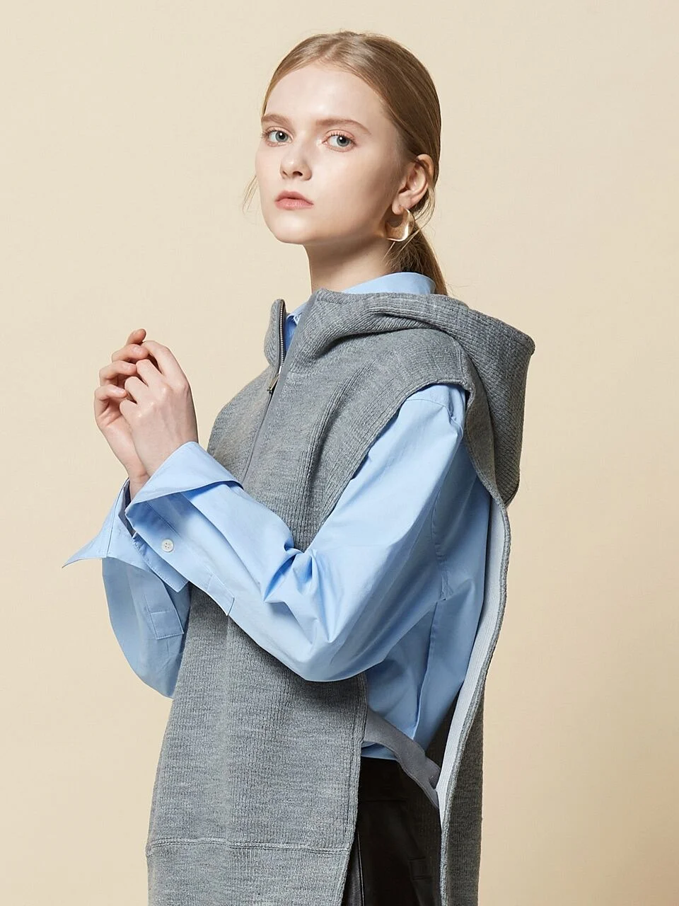 HOODY MUFFLER VEST GREY