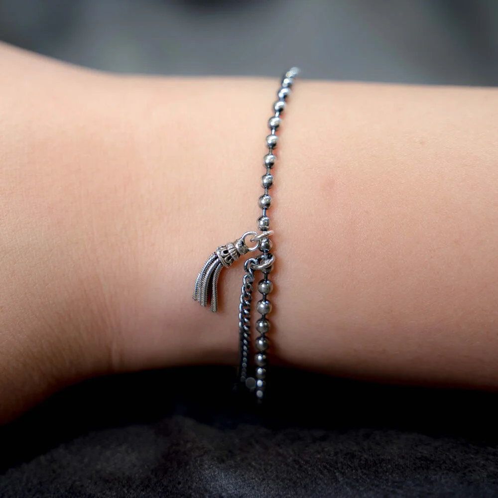 HR 115B_Tassel Layered Ball Chain Bracelet (Silver 925)