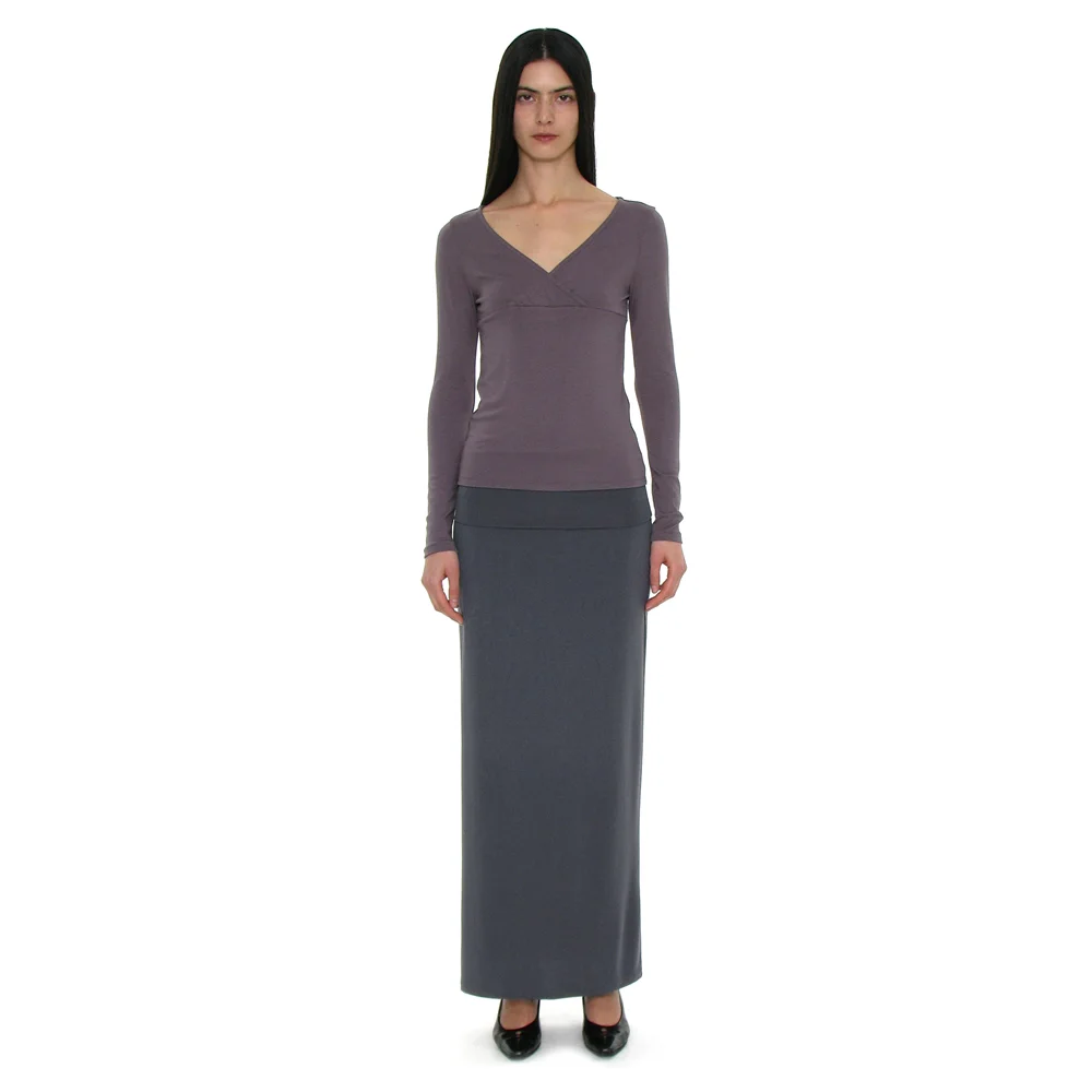 PWC FOLDING WAIST JERSEY MAXI SKIRT_CHARCOAL
