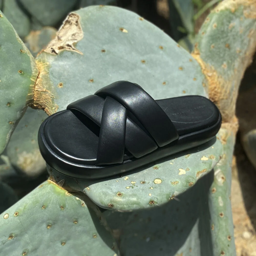 Sia Flatform Sandals Leather Black