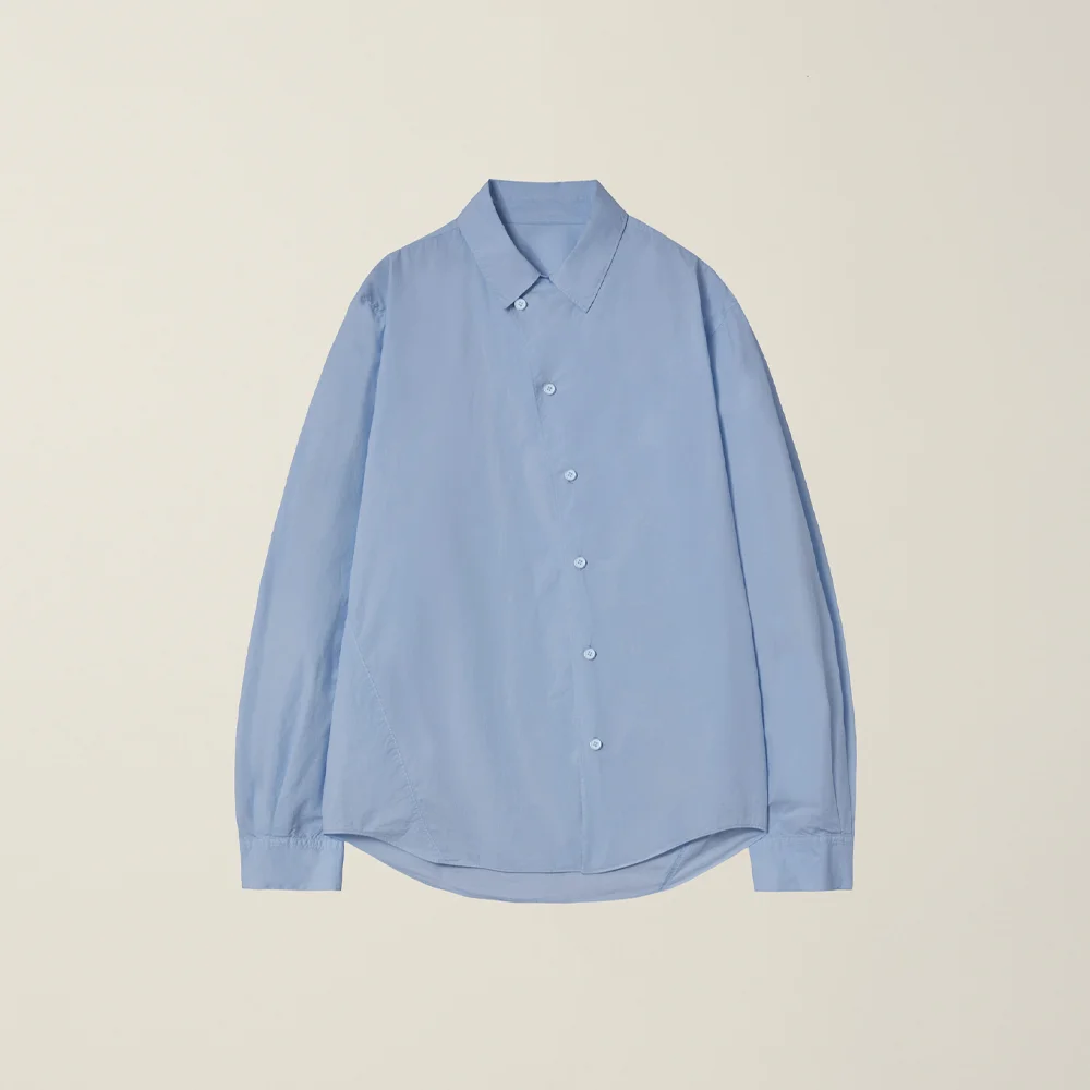 MENS GARMENT DYED CURVED SHIRT BLUE