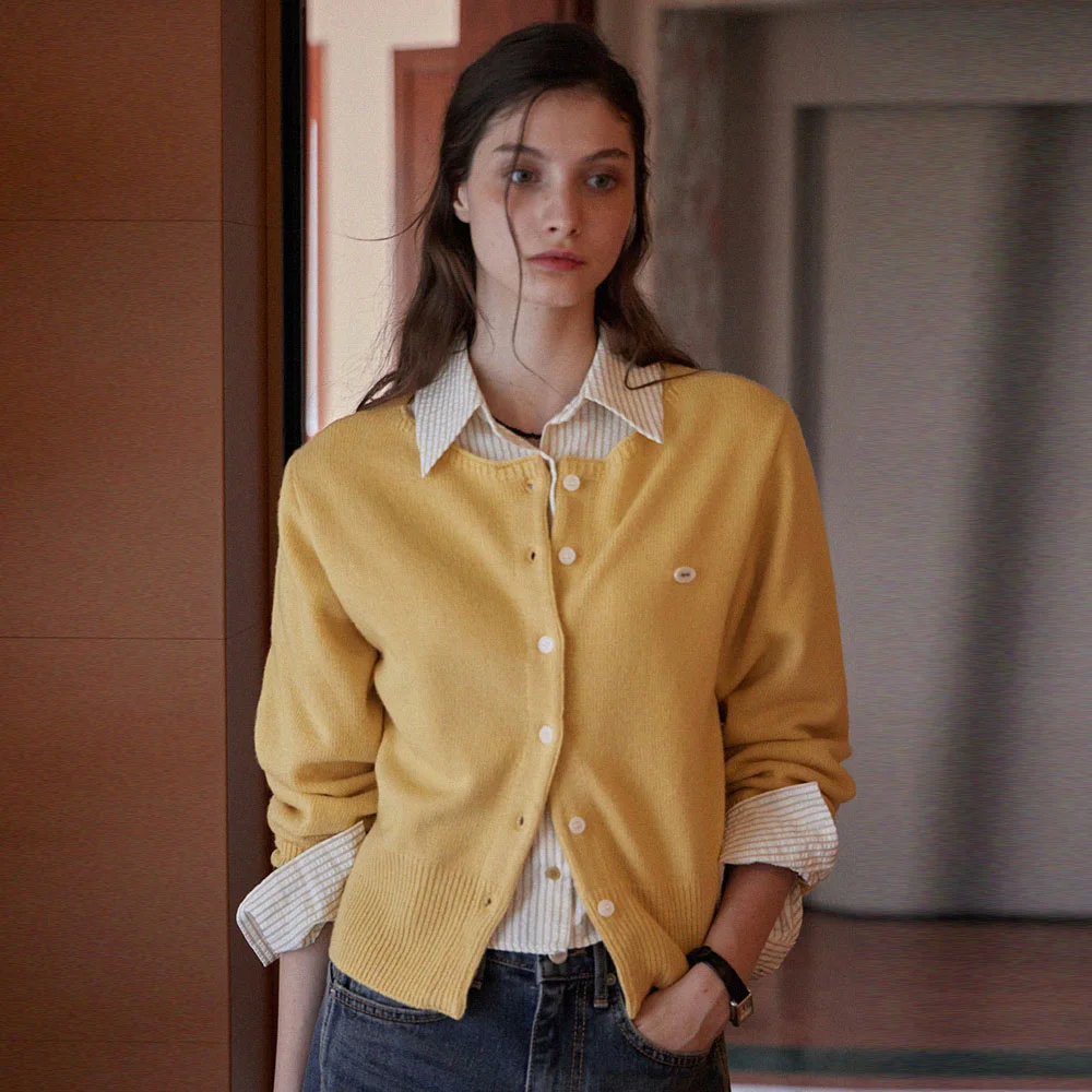 FRENCH BOAT NECK CARDIGAN_3COLORS_YELLOW