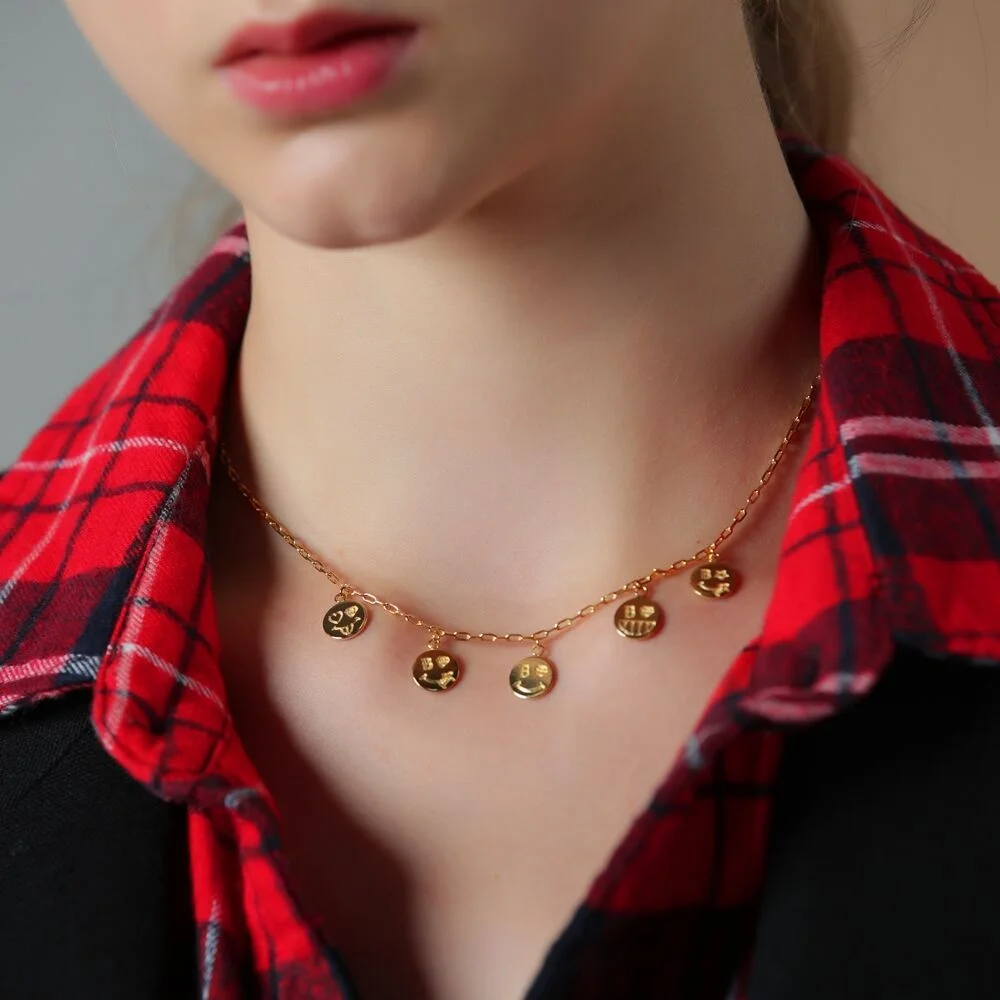 Kitsch smile coin pendant Necklace Kitsch 笑臉 Coin 吊飾 鏈條 頸鏈