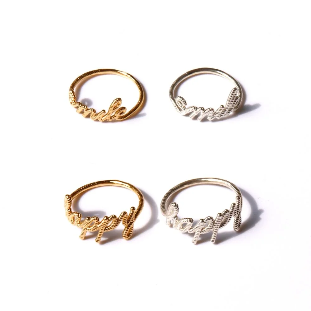 Unique smile, happy twist initial Ring 笑臉, Happy 字母 字母印花 戒指