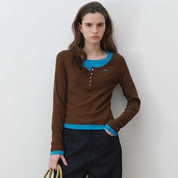 LAYERED HENRYNECK LONG SLEEVE BR+TE/BL