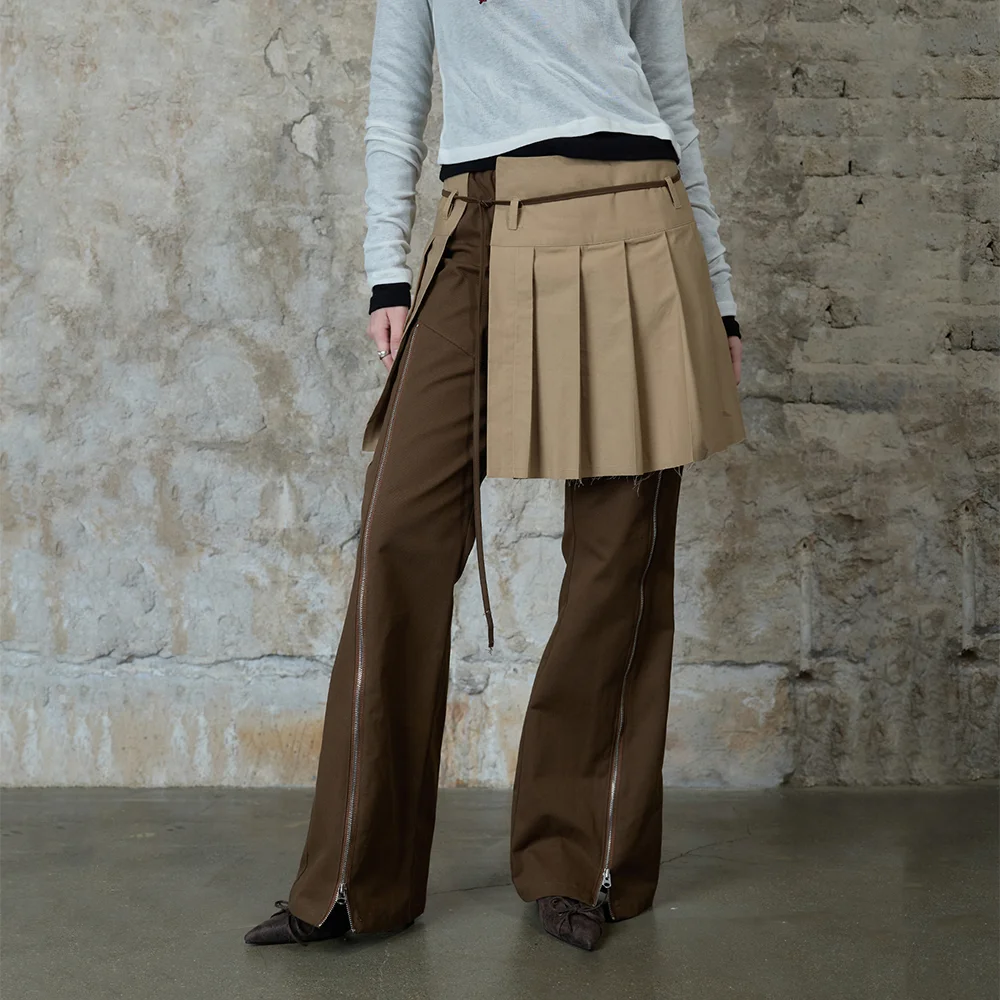 L13 PLEATS SKIRT PANTS(BROWN)