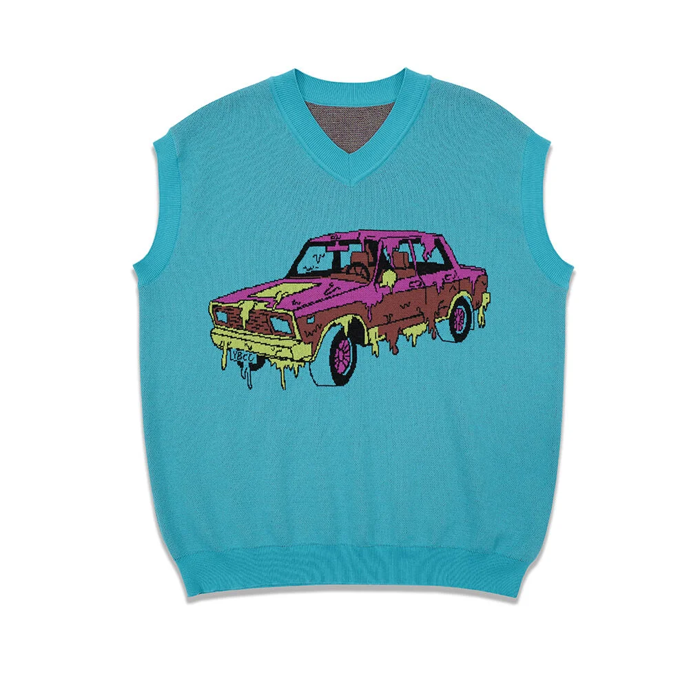 OVERFIT V-NECK VEST_WETCAR BLUE