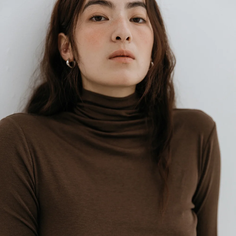 Sheer Rollneck Top(Brown)