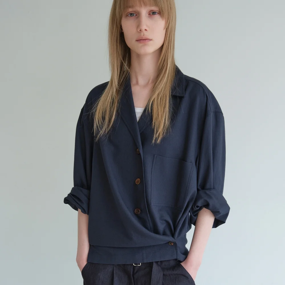 OPEN COLLAR 2-WAY SHIRT_NAVY