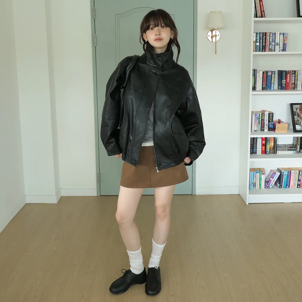 OIL SUEDE MINI SKIRT_CAMEL BROWN