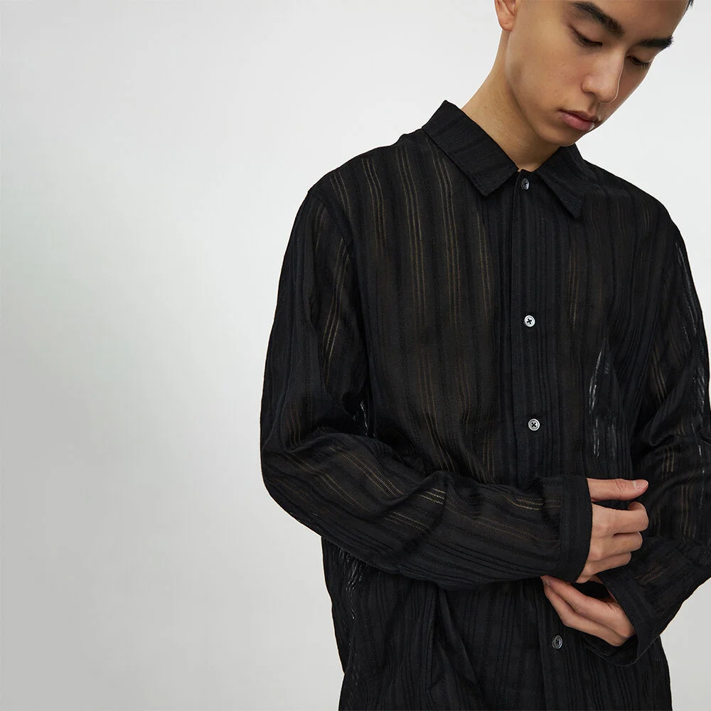 23SS Convertible Collar Shirt Black Stripe