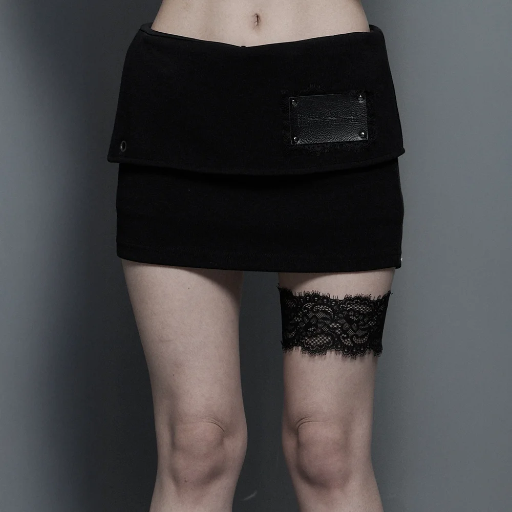 Lace-Up Mini Skirt Pants (Black)