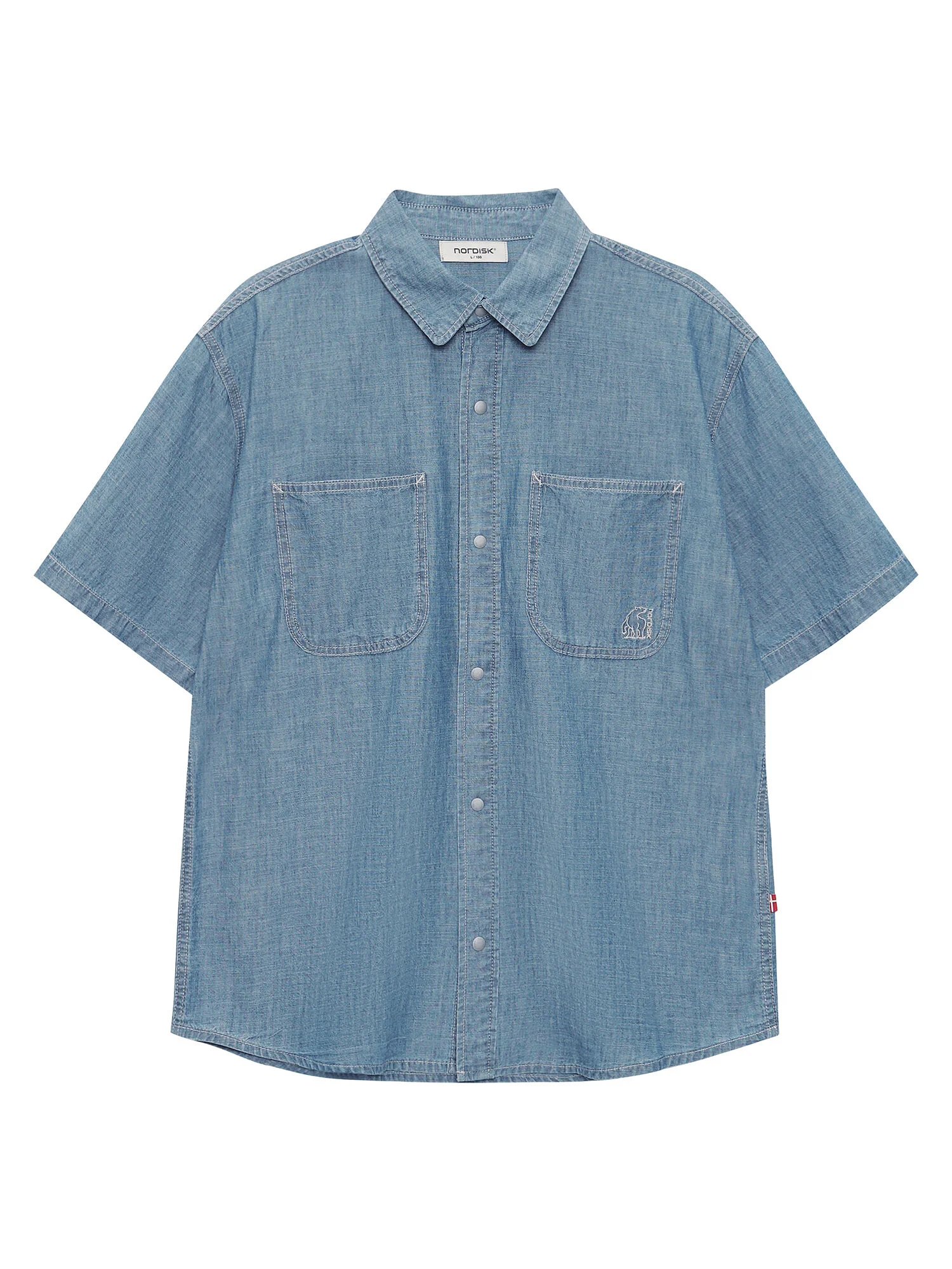 口袋 牛仔 短袖 襯衫 - M_Sky BLUE_OMM25407SB