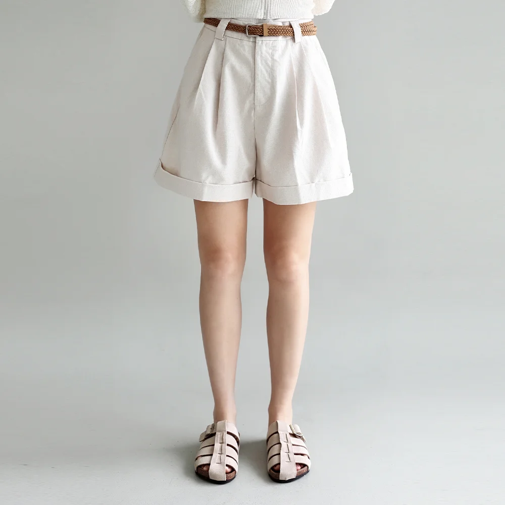 Belted roll-up shorts