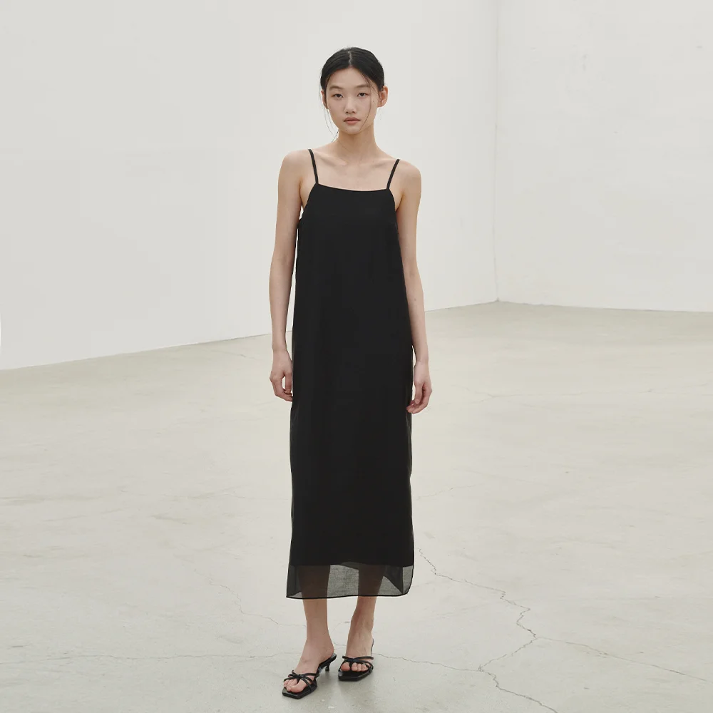 層次 無袖 長 連身裙 - 黑色 / Layered Sleeveless Long Dress - Black
