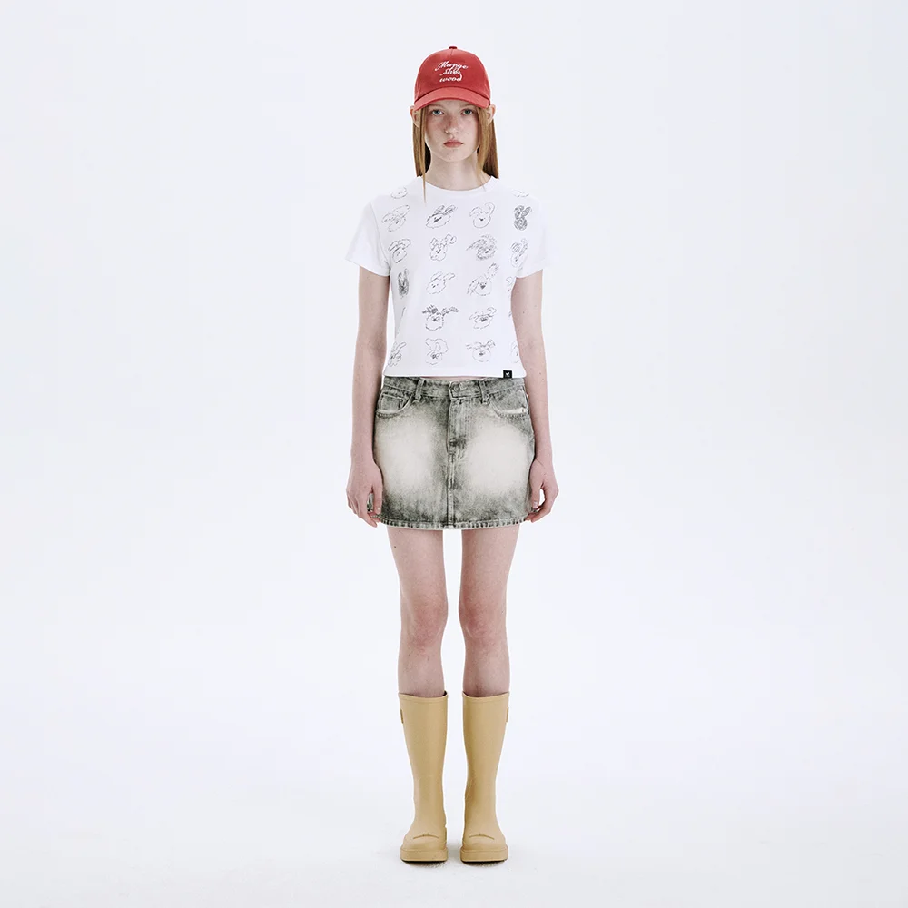 COLOR SPRAY DENIM SKIRT_grey