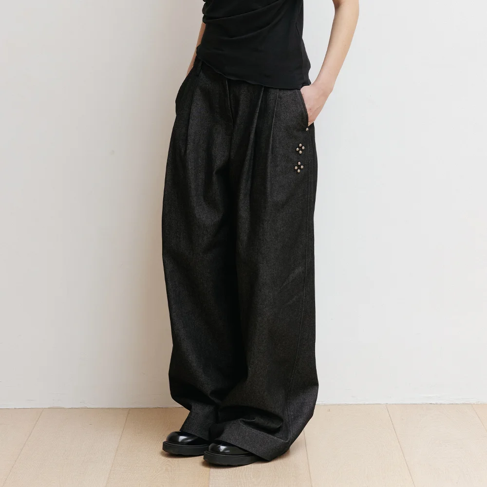 Two-tuck Wide Denim Pants_雙褶 牛仔 寬版 褲子