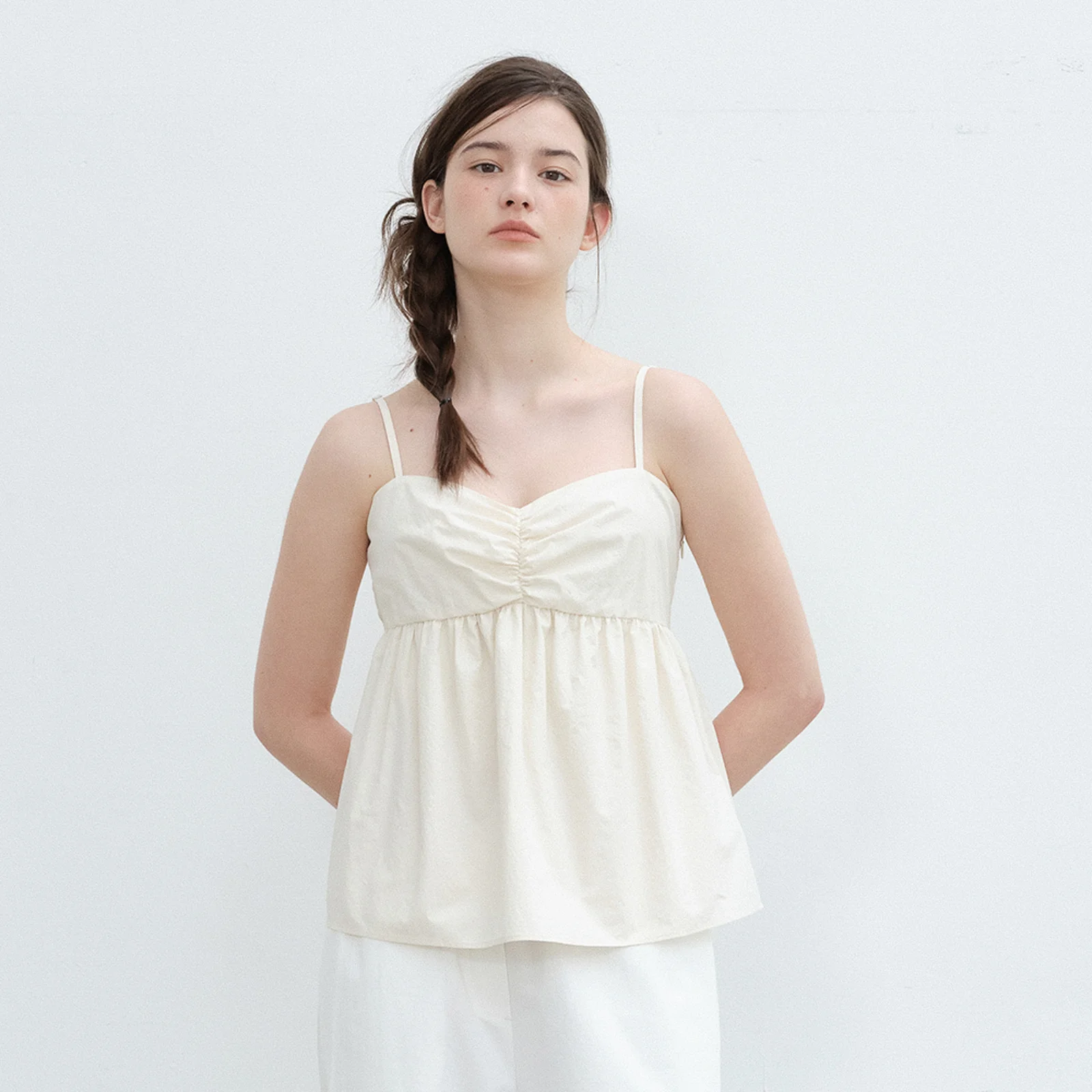 Shirring Sleeveless-Beige